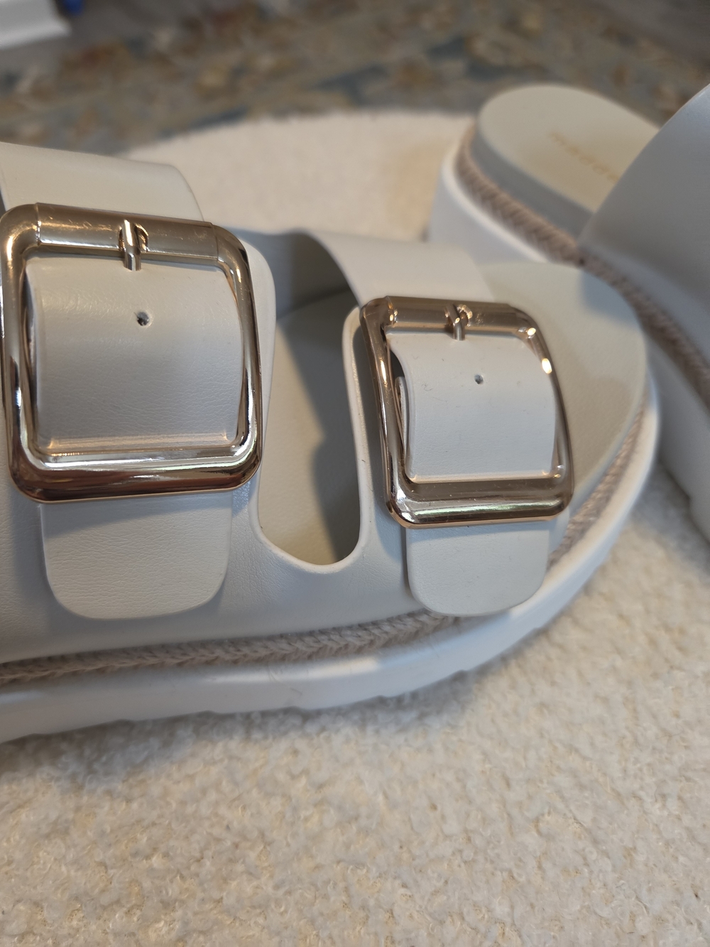 Madden Girl White Double-Buckle Platform Slide Sandals - Picture 3 of 8